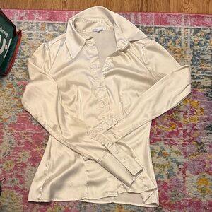 DANIELLE BERNSTEIN Ivory Satin Button Down Shirt